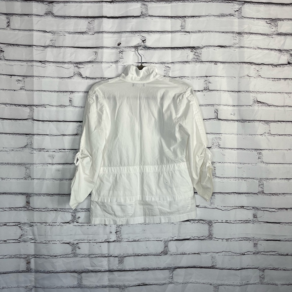 XCVI White Lightweight Button Front Jacket Women’s S Ruched Pockets Cropped - Picture 11 of 14